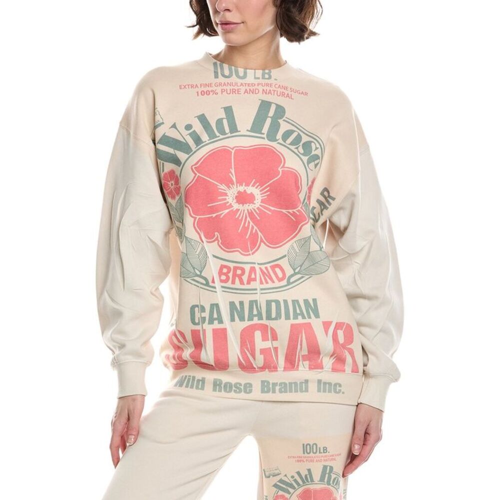 Nu Vintage Womens  Wild Rose Canada Sugar Crewneck Pullover, Beige